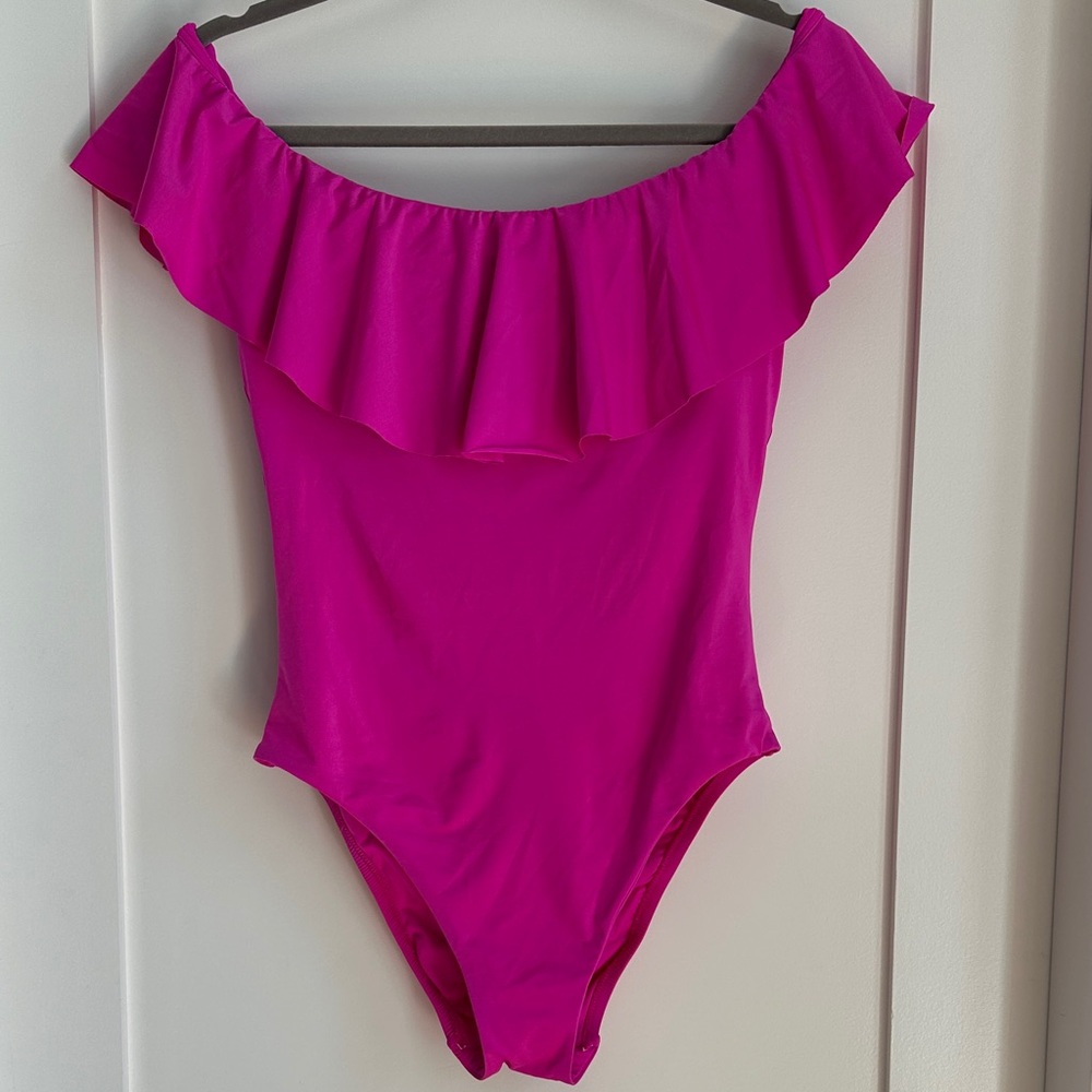 Off-Shoulder Pink Ruffle Swimsuit